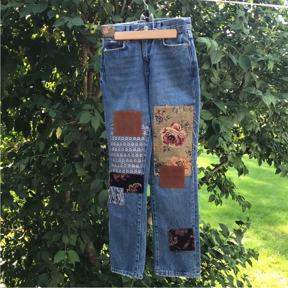 Free People Jeans Blue Size 25 We The Free Poppy Patch Denim Jeans NWT - Picture 7 of 15